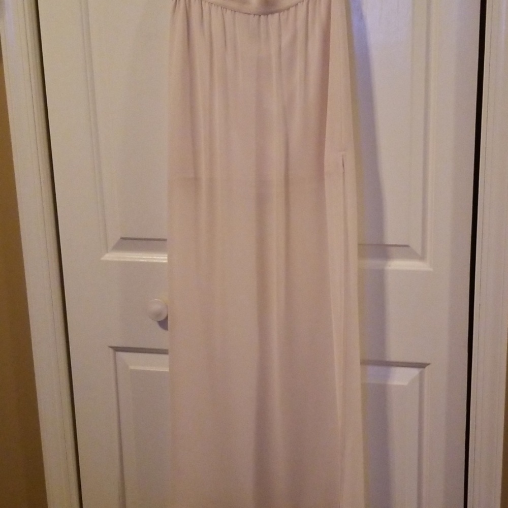 White sheer maxi with mini skirt under